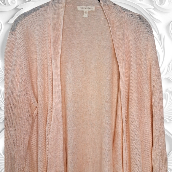 Eileen Fisher Peach Gauzy Knit Linen Drape Front Cardigan Size Large - Picture 2 of 3